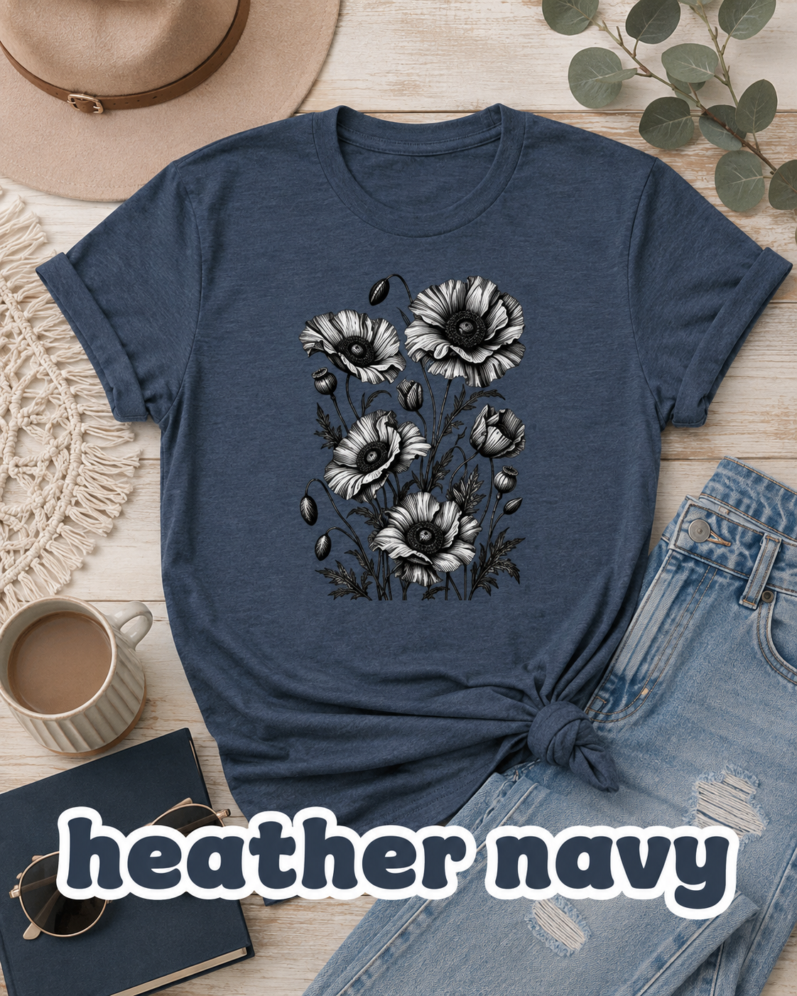 Vintage Poppy Flower T-Shirt | Botanical Floral Graphic Tee