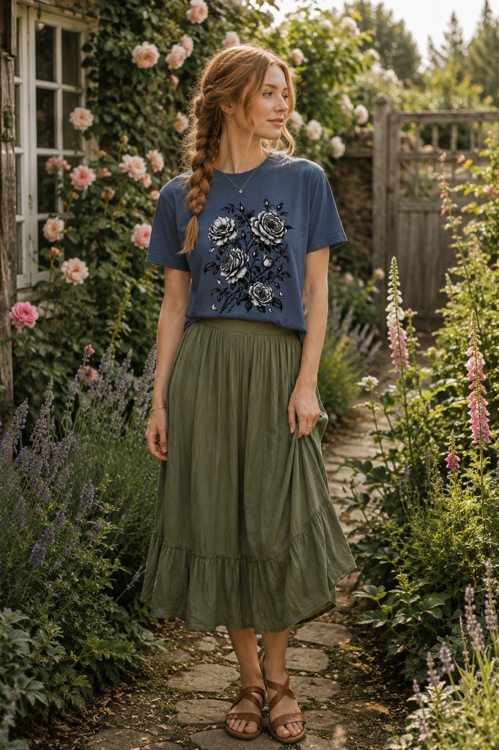 Vintage Rose T-Shirt | Black & White Botanical Floral Tee
