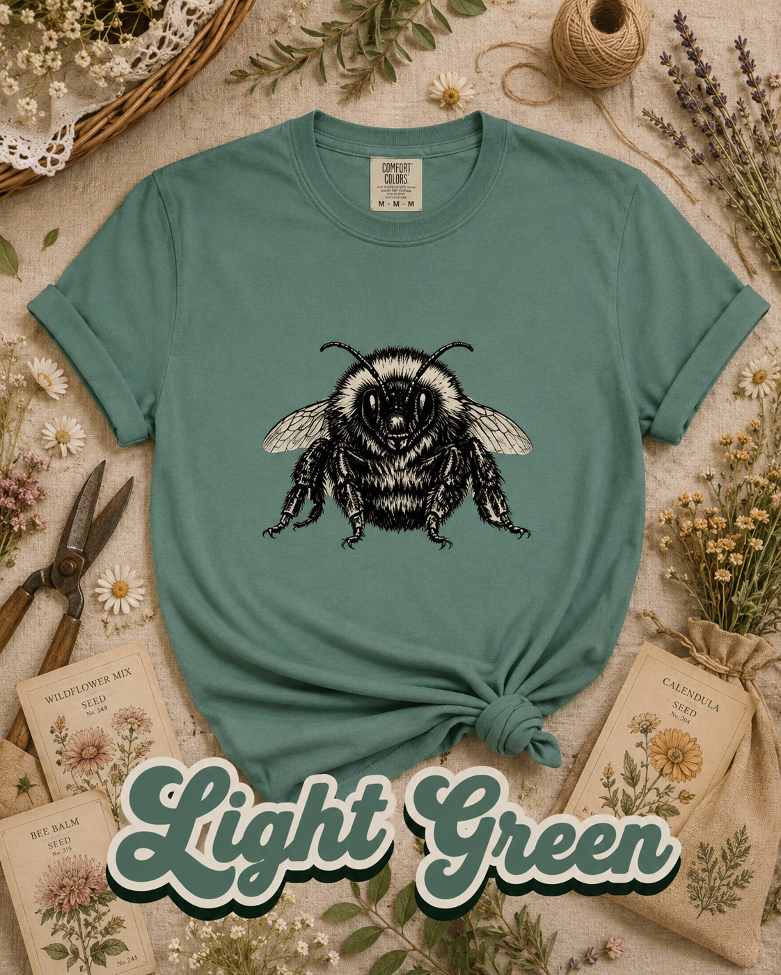 Vintage Bumblebee Botanical Illustration Graphic T-Shirt