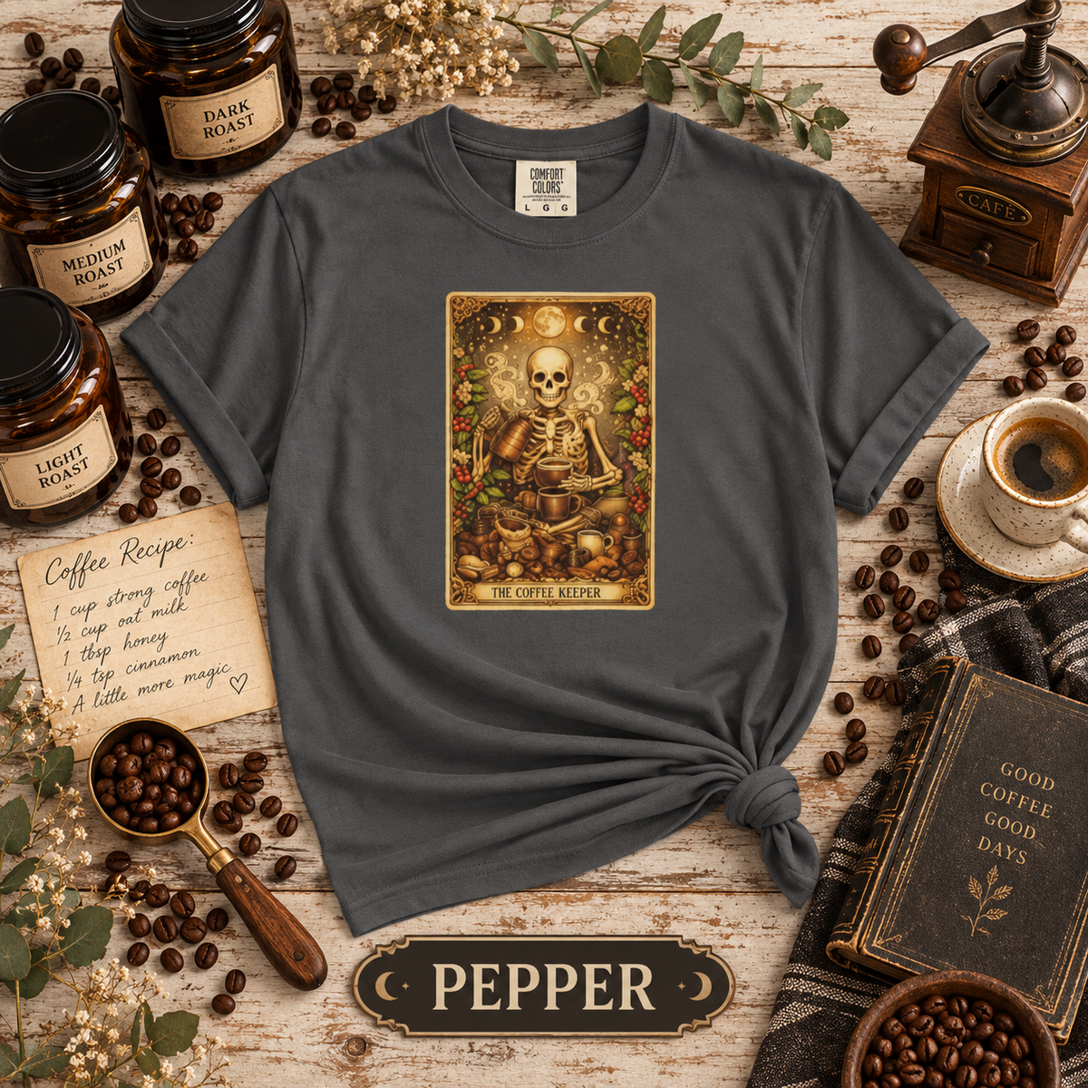 The Coffee Brewer Skeleton Tarot Card Graphic T-Shirt