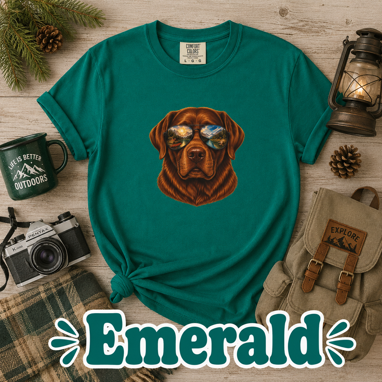 Chocolate Labrador Retriever Shirt, Dog with Sunglasses Tee, Lab Lover Gift, Adventure Dog Shirt, Hiking Tee, Comfort Colors