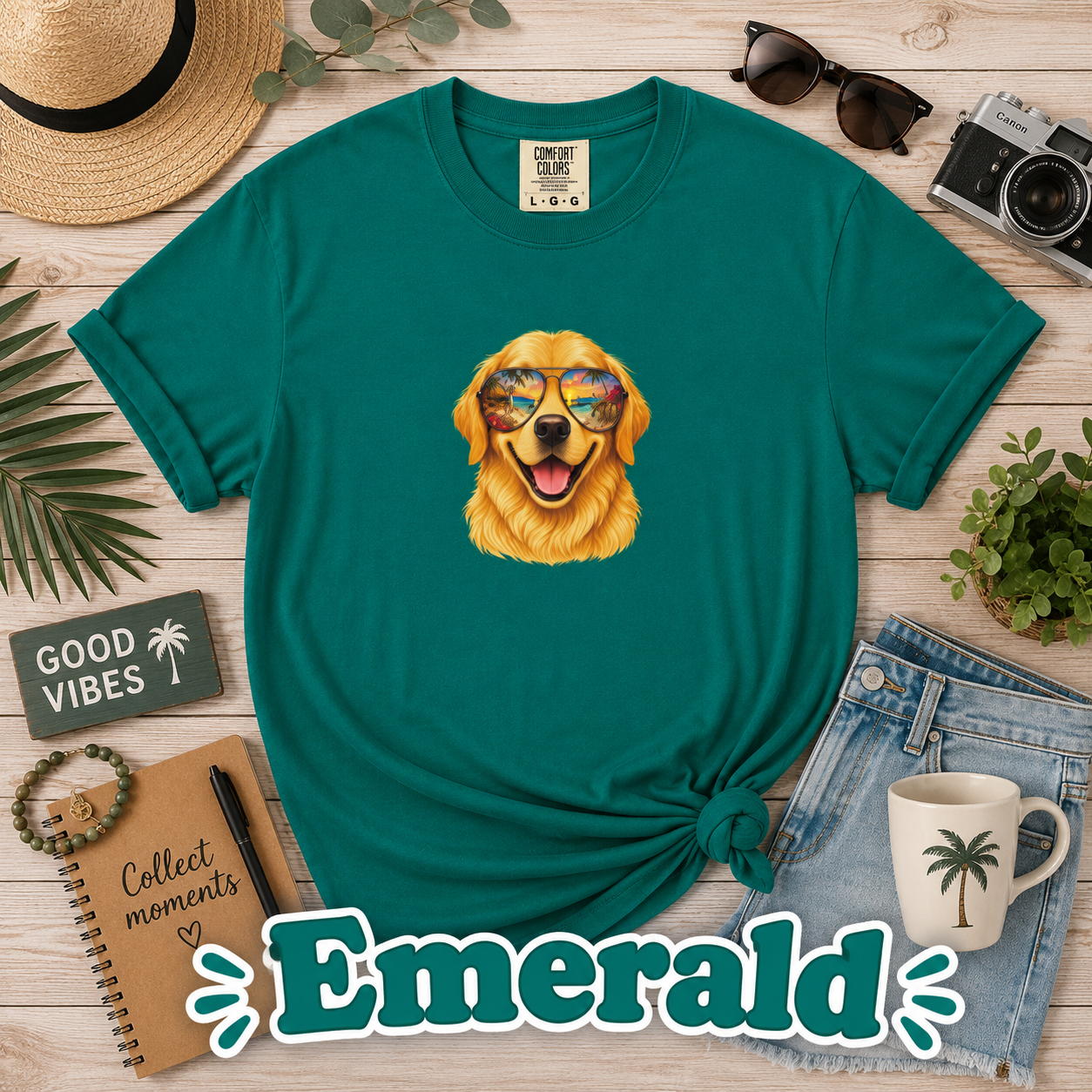 Golden Retriever Beach Shirt, Funny Dog Lover T-Shirt, Golden Retriever Sunglasses Tee, Summer Vacation Gift, Cute Pet Graphic Tee