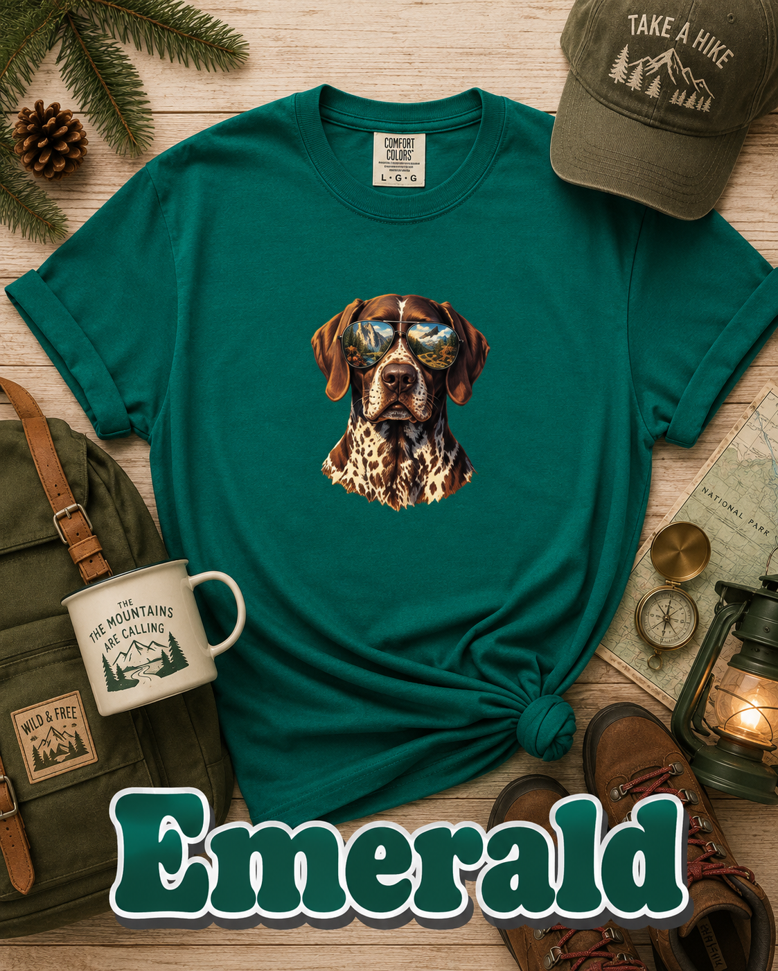 Adventure German Shorthaired Pointer Graphic T-Shirt | Scenic Aviator Dog Lover Tee | Outdoors & Hunting Dog Shirt