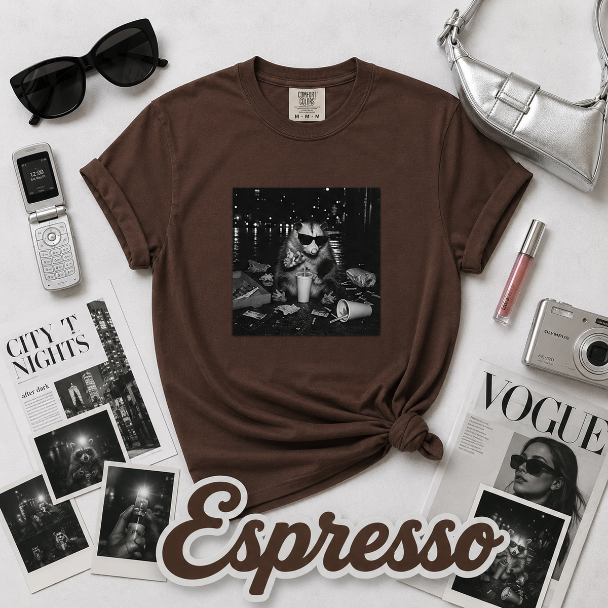 Funny Opossum Sunglasses Pizza Graphic T-Shirt