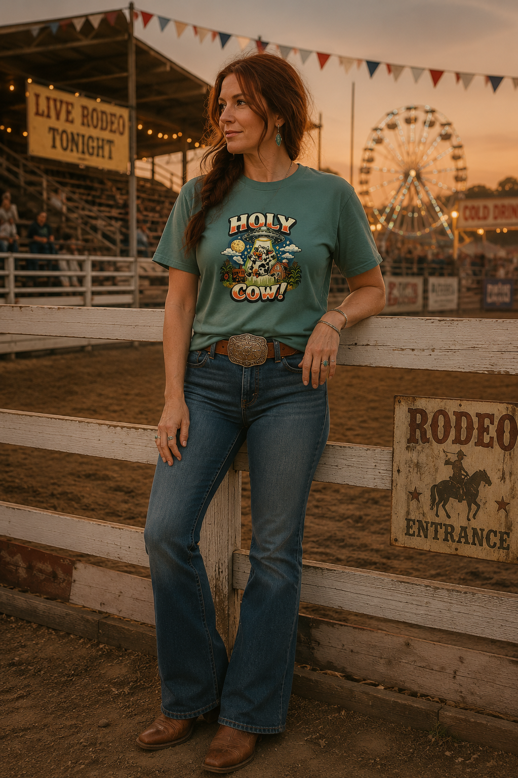 Holy Cow UFO Alien Abduction Funny Graphic T-Shirt