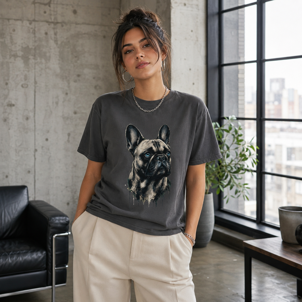 French Bulldog Portrait T-Shirt, Artistic Frenchie Graphic Tee, Dog Lover Shirt, French Bulldog Mom Dad Gift, Pet Owner T-Shirt