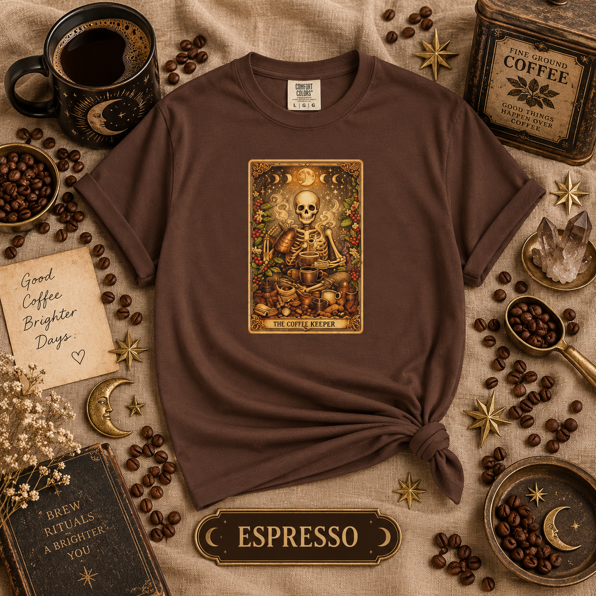 The Coffee Brewer Skeleton Tarot Card Graphic T-Shirt