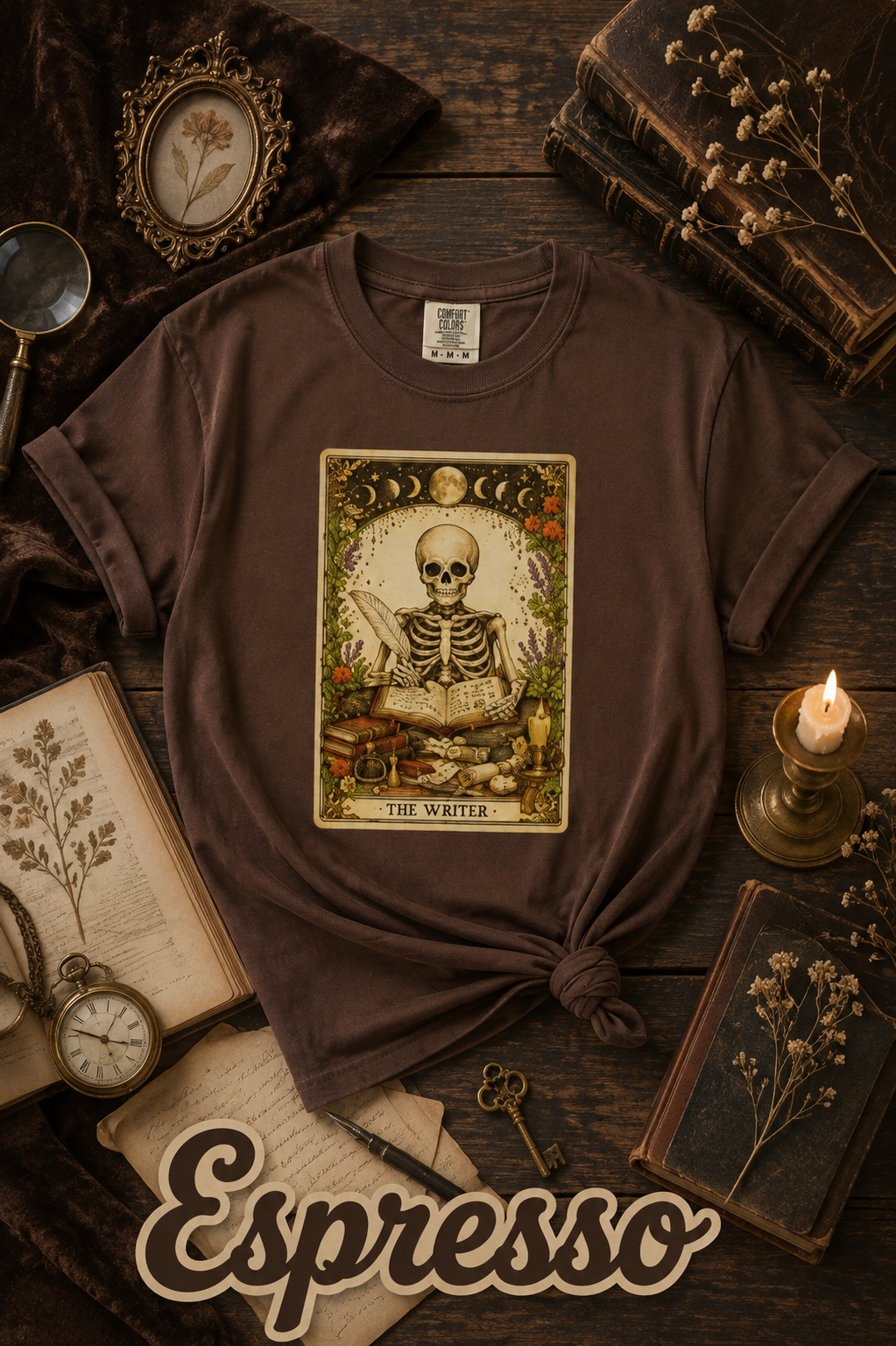 The Writer Skeleton Tarot Card Graphic T-Shirt