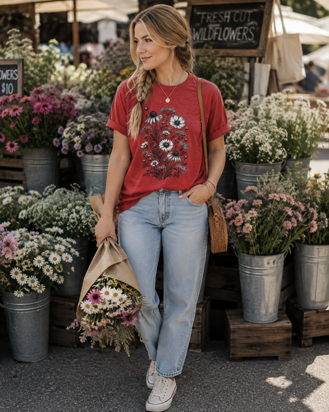Vintage Wildflower Botanical Graphic T-Shirt