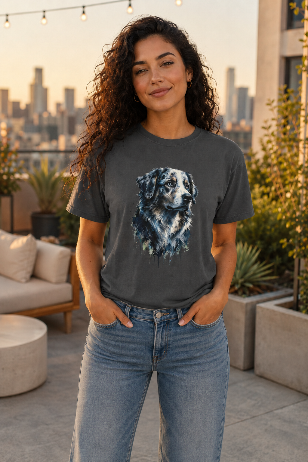 Australian Shepherd Shirt, Aussie Dog Graphic Tee, Dog Lover Gift, Artistic Pet Portrait T-Shirt, Western Farm Dog Comfort Colors Tee