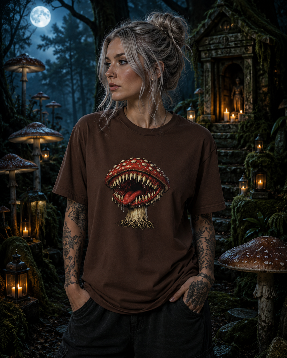 Horror Mushroom T-Shirt, Carnivorous Mushroom Graphic Tee, Gothic Nature Shirt, Creepy Forest Monster, Halloween Gift