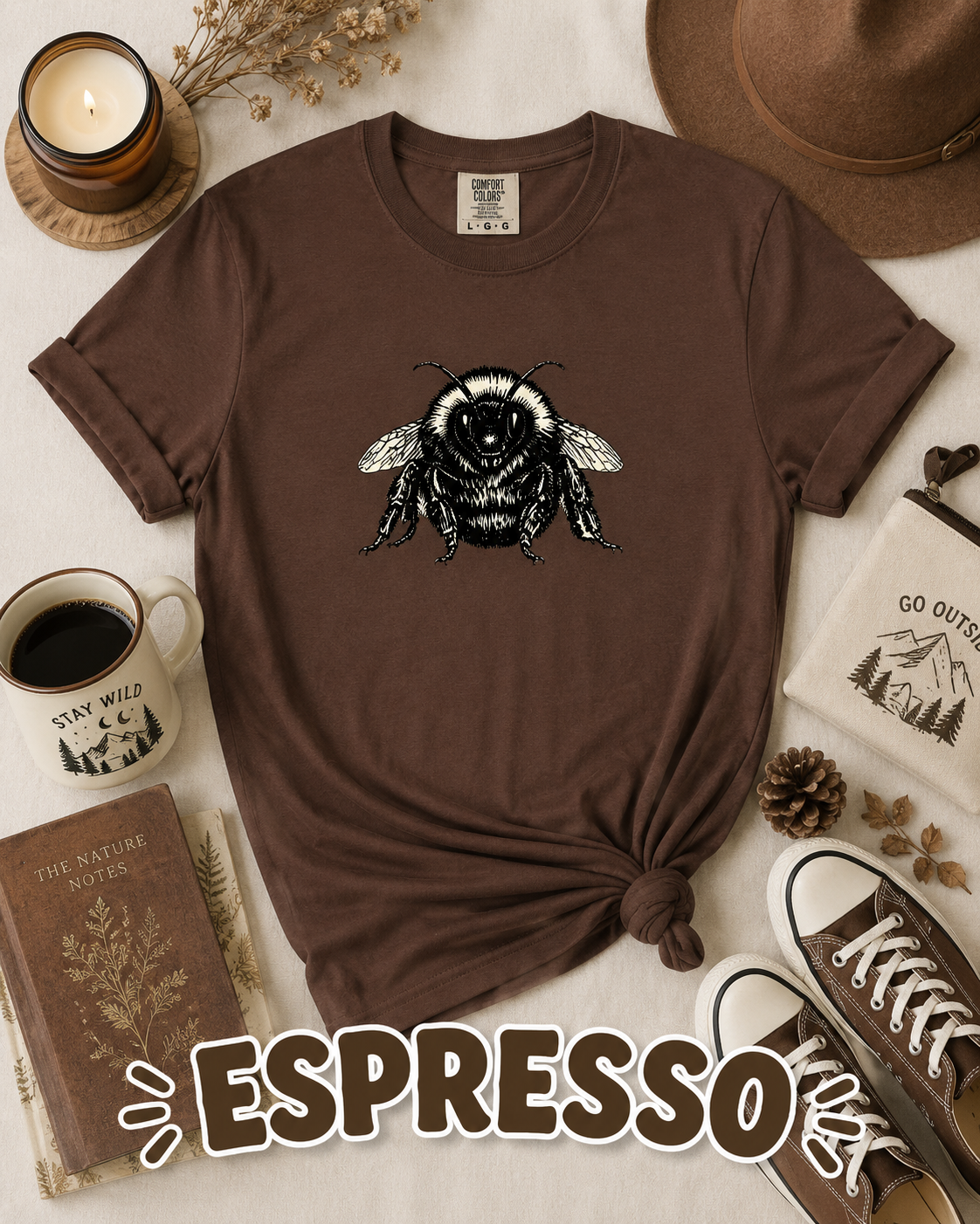 Vintage Bumble Bee Botanical Graphic T-Shirt | Nature Lover & Gardener Tee