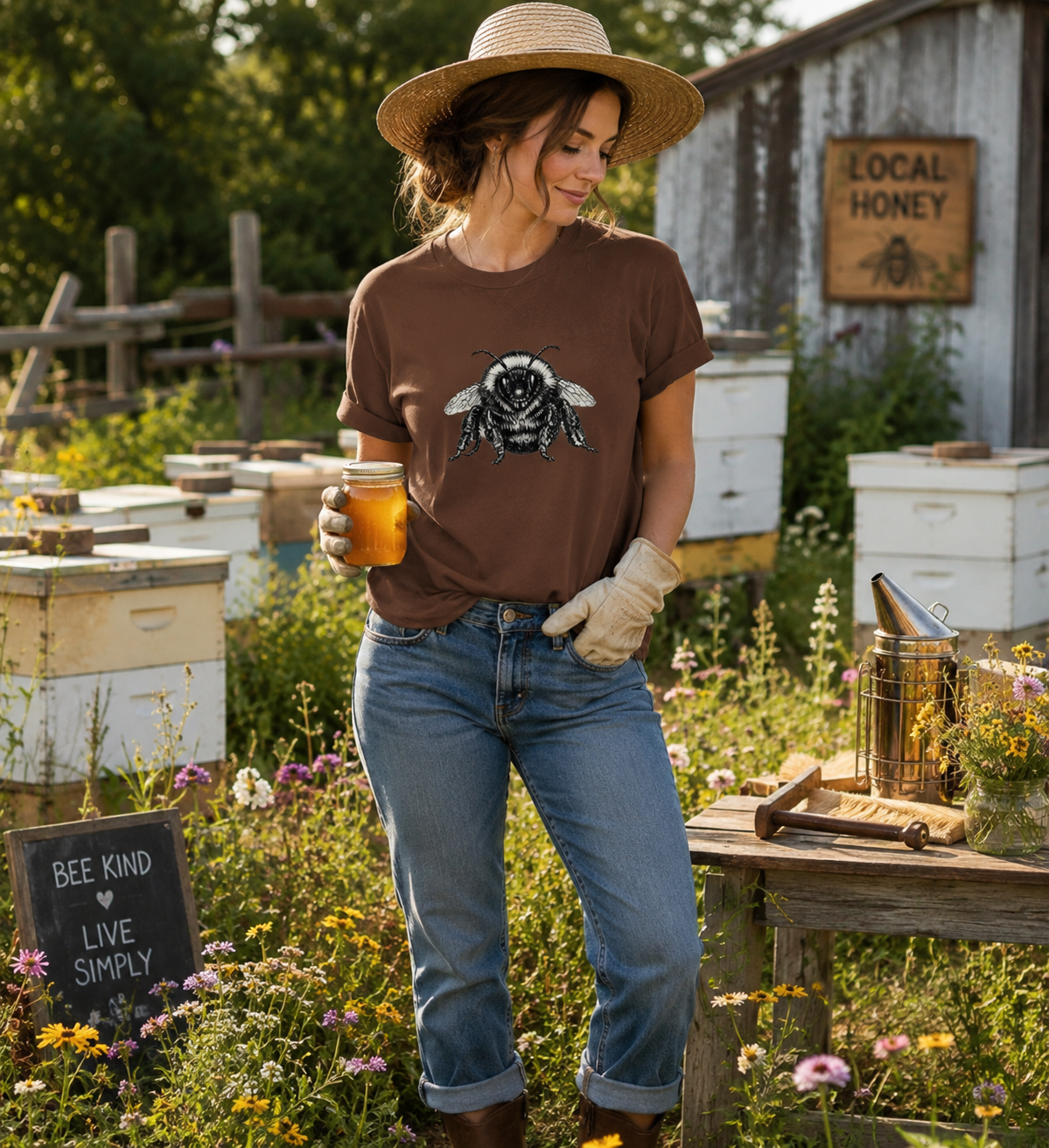 Vintage Bumble Bee Botanical Graphic T-Shirt | Nature Lover & Gardener Tee
