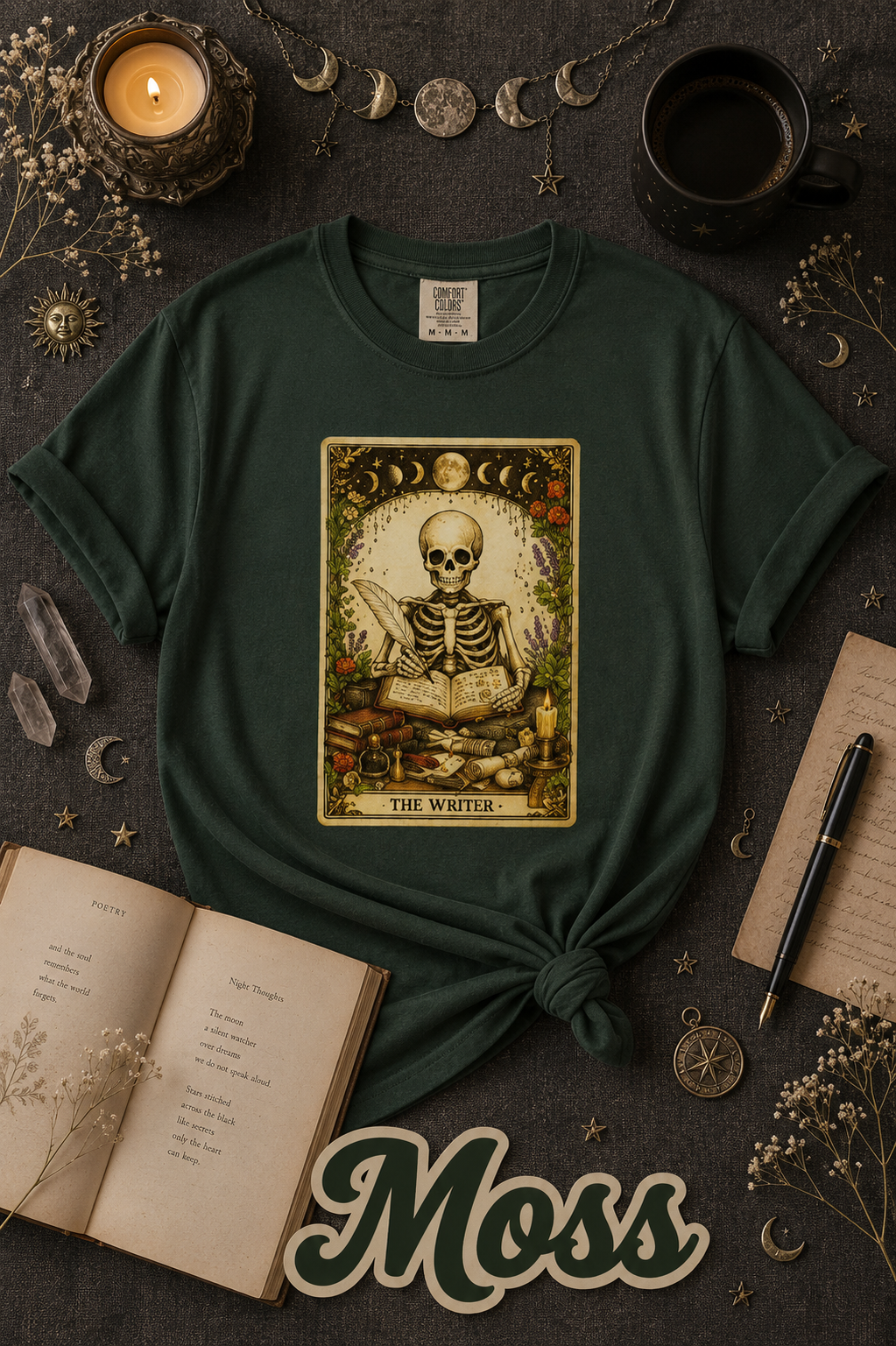 The Writer Skeleton Tarot Card Graphic T-Shirt