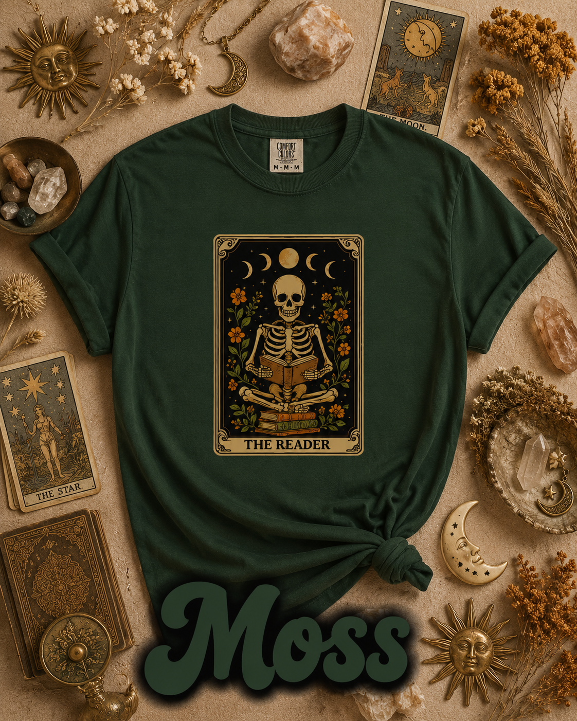 The Reader Skeleton Book Lover Tarot Graphic T-Shirt