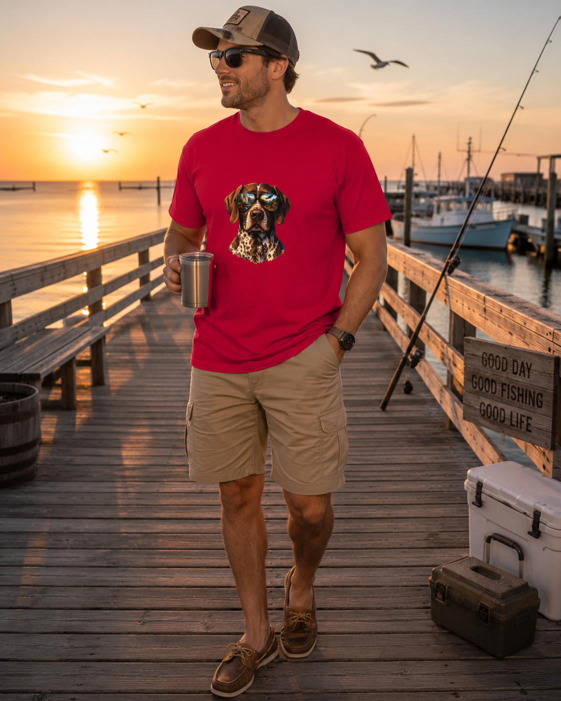 Adventure German Shorthaired Pointer Graphic T-Shirt | Scenic Aviator Dog Lover Tee | Outdoors & Hunting Dog Shirt