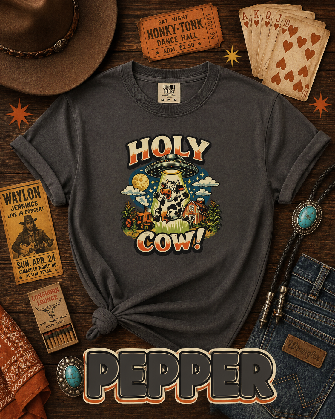 Holy Cow UFO Alien Abduction Funny Graphic T-Shirt