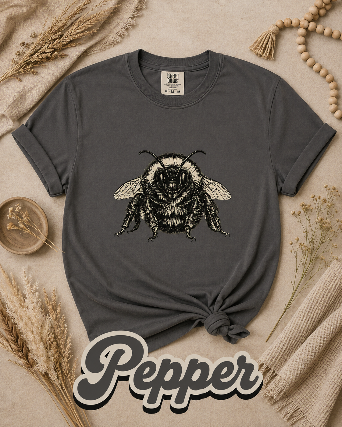 Vintage Bumblebee Botanical Illustration Graphic T-Shirt