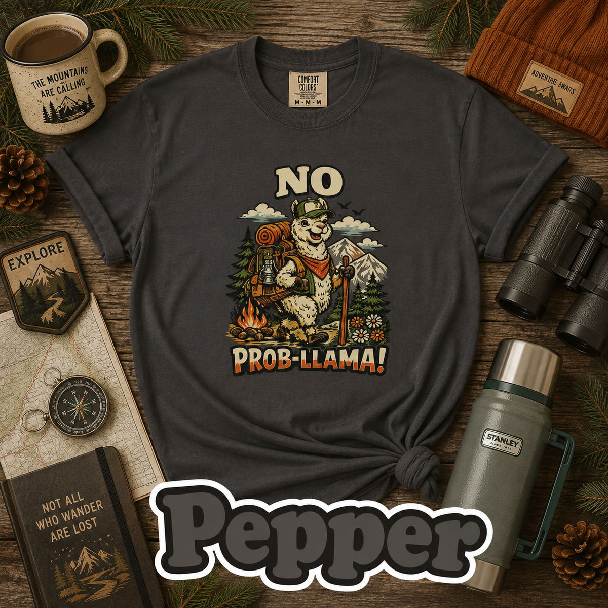 No Prob-Llama T-Shirt | Funny Hiking Llama Graphic Tee