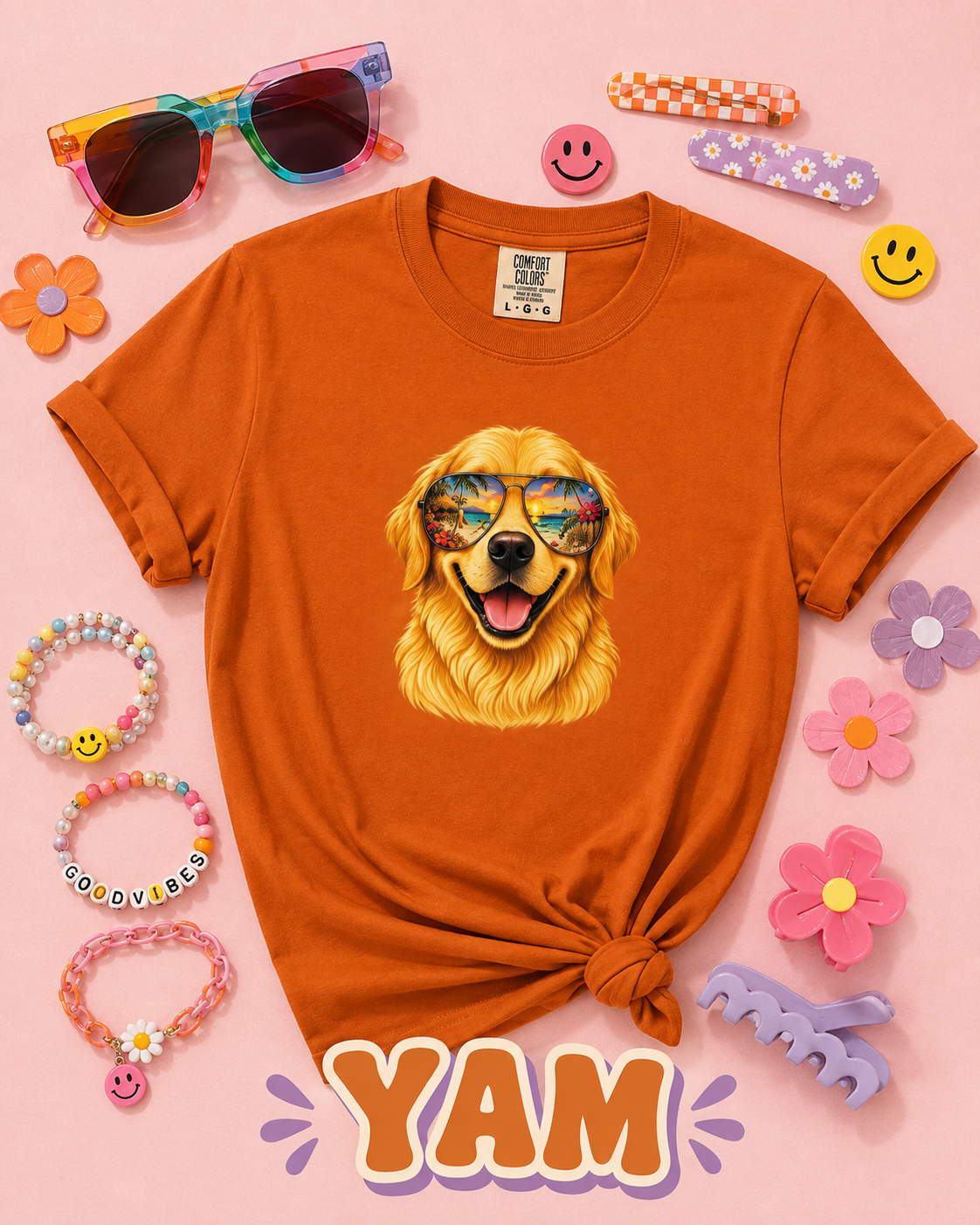 Golden Retriever Beach T-Shirt | Tropical Dog Lover Tee