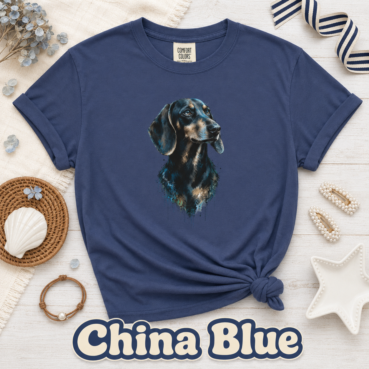 Dachshund Comfort Colors Shirt, Black and Tan Wiener Dog Graphic Tee, Artistic Dog Portrait T-Shirt, Gift for Dachshund Lovers