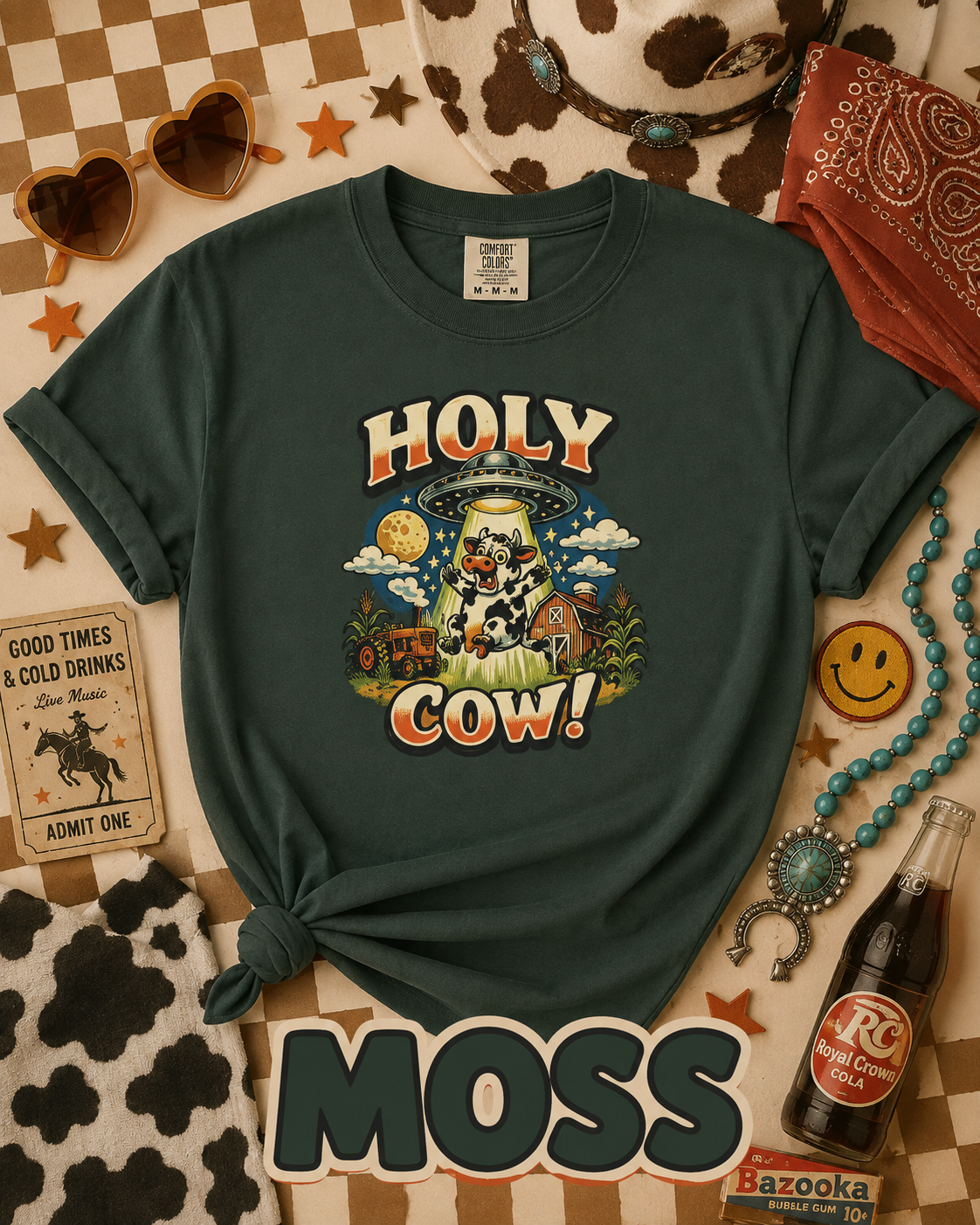 Holy Cow UFO Alien Abduction Funny Graphic T-Shirt
