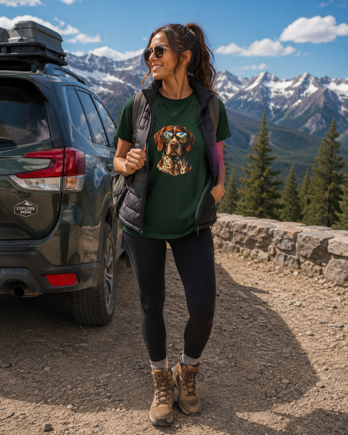 Adventure German Shorthaired Pointer Graphic T-Shirt | Scenic Aviator Dog Lover Tee | Outdoors & Hunting Dog Shirt