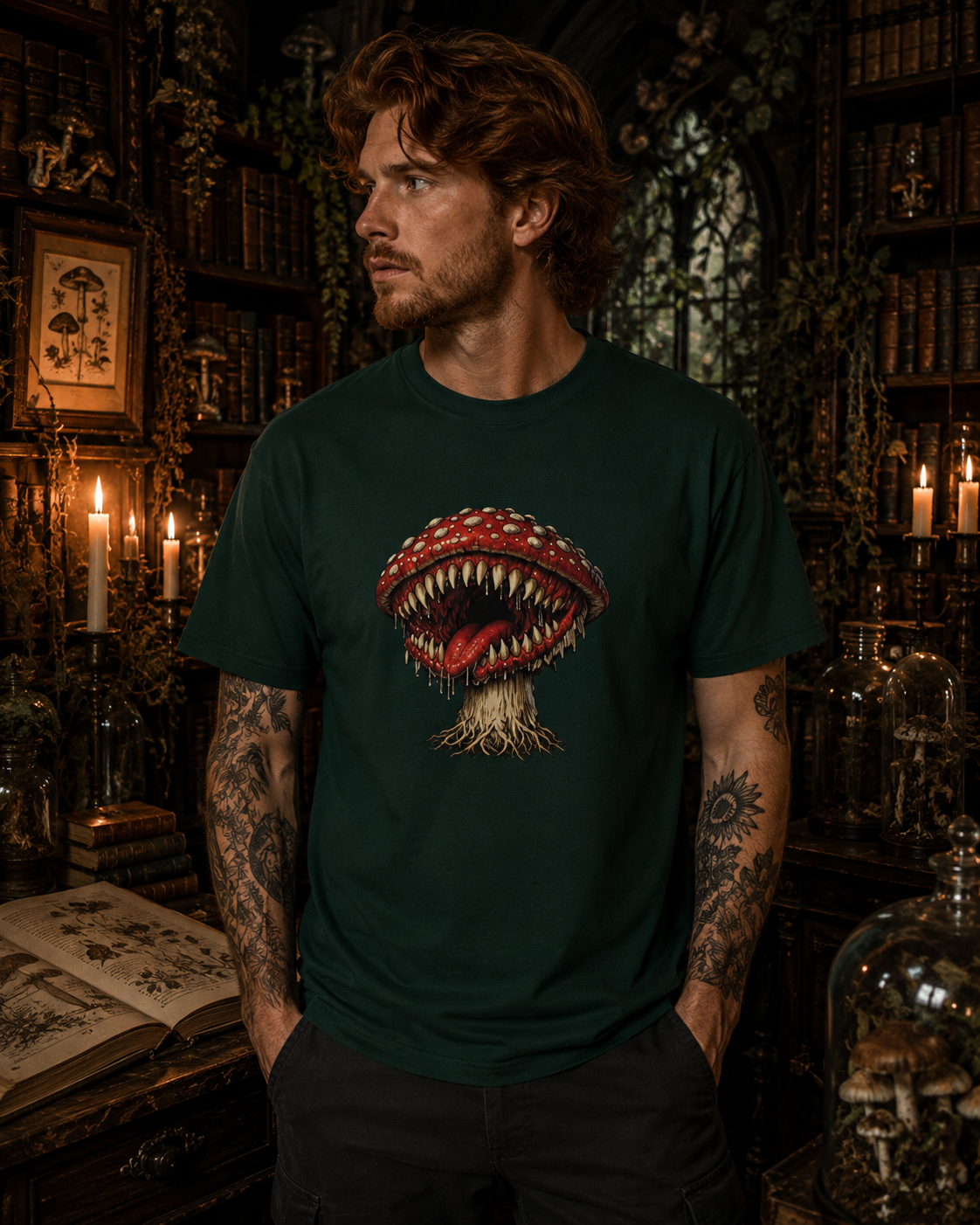 Horror Mushroom T-Shirt, Carnivorous Mushroom Graphic Tee, Gothic Nature Shirt, Creepy Forest Monster, Halloween Gift