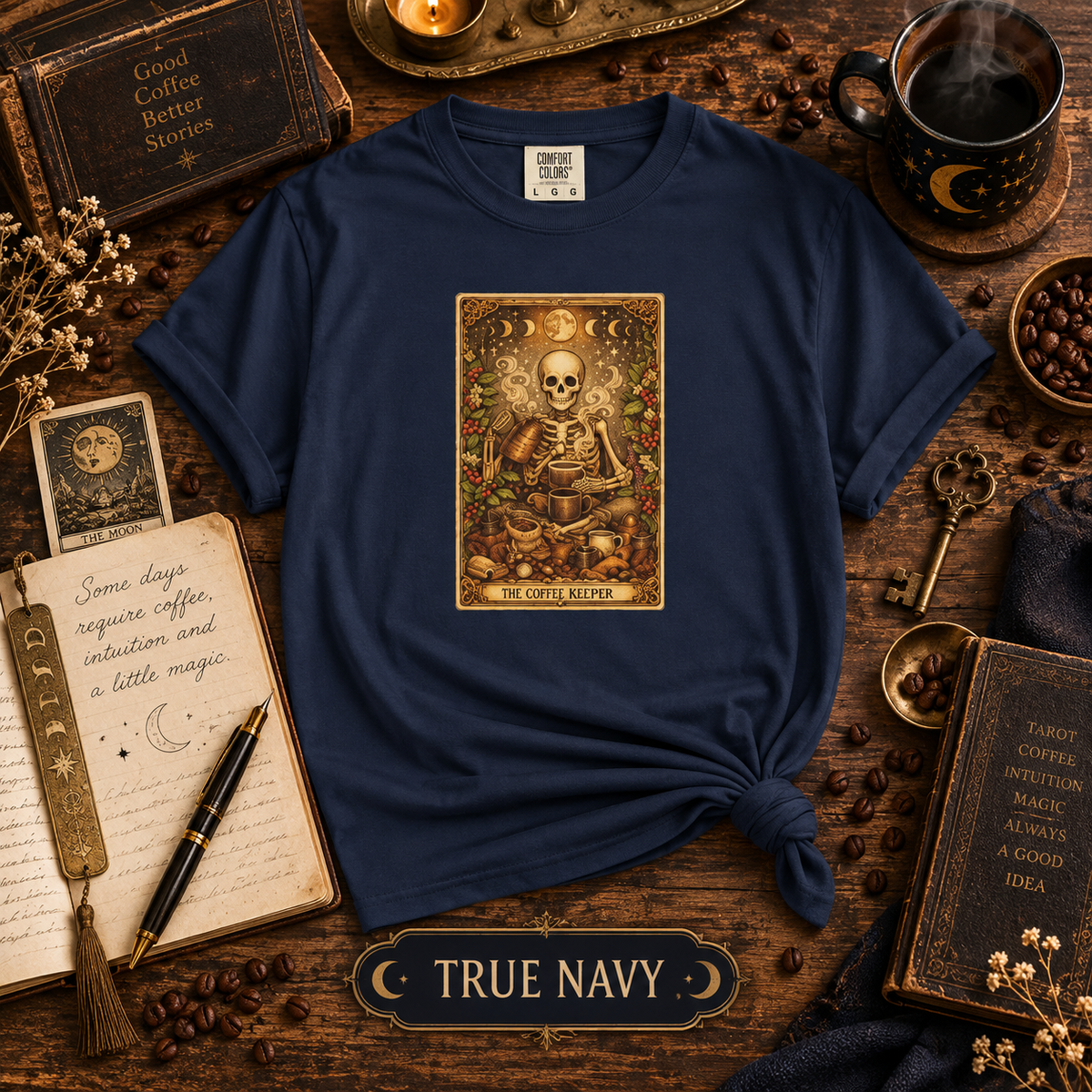 The Coffee Brewer Skeleton Tarot Card Graphic T-Shirt