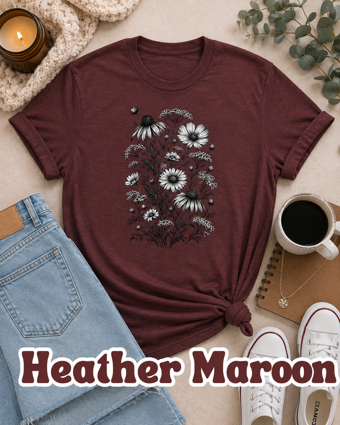 Vintage Wildflower Botanical Graphic T-Shirt