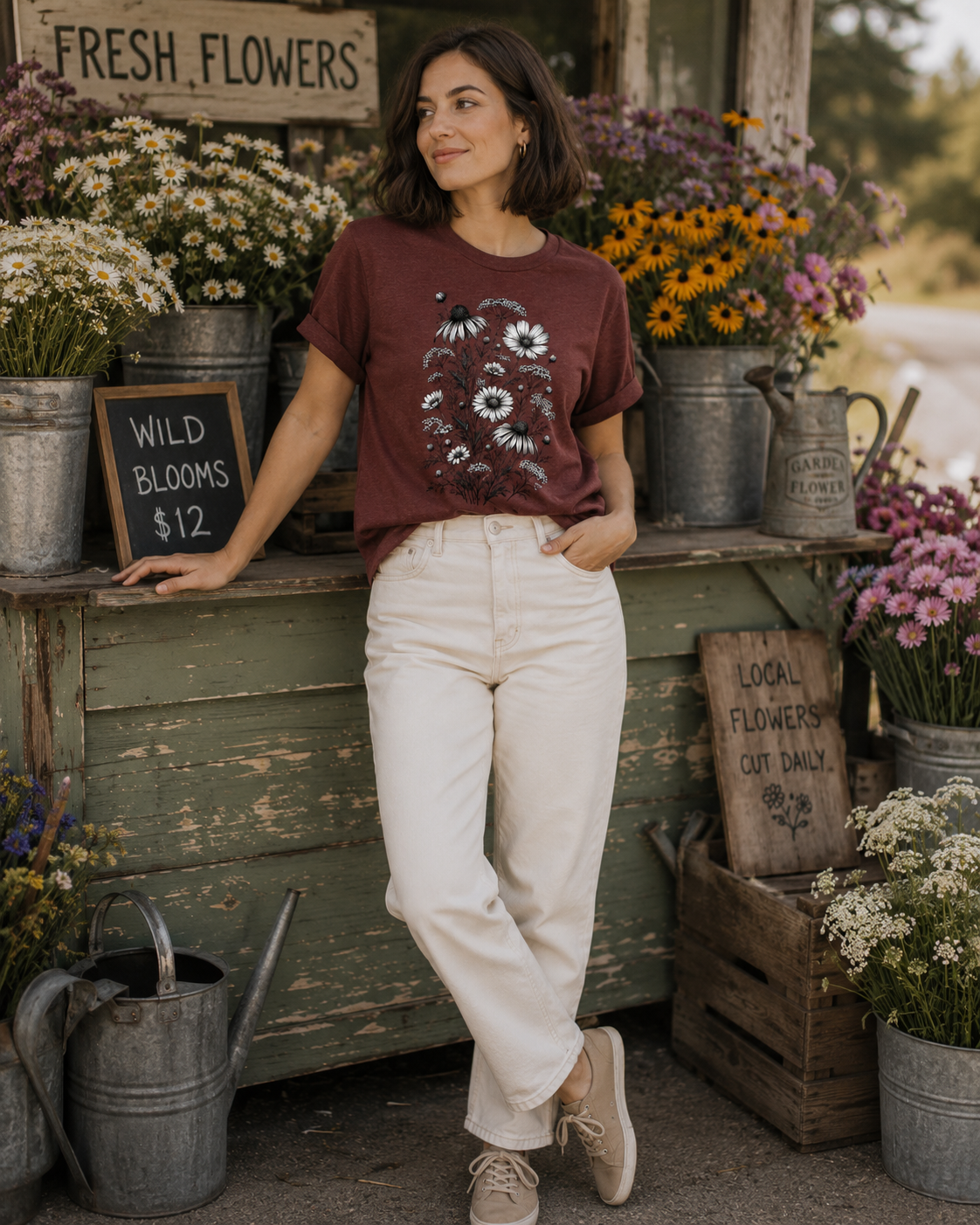 Vintage Wildflower Botanical Graphic T-Shirt