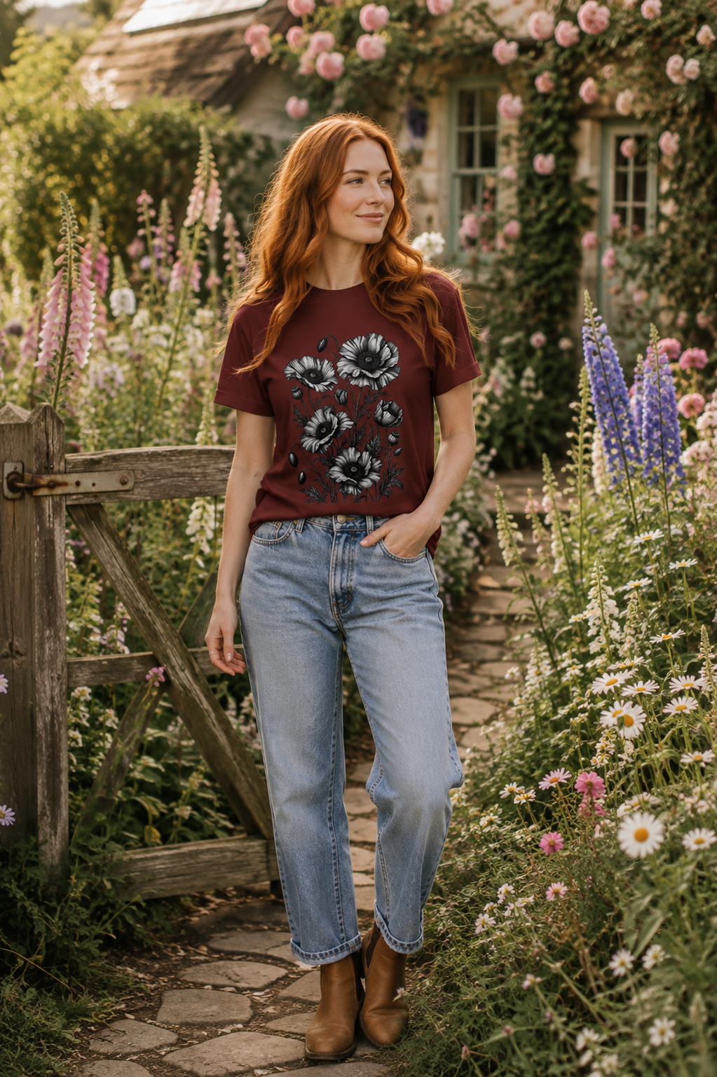 Vintage Poppy Flower T-Shirt | Botanical Floral Graphic Tee