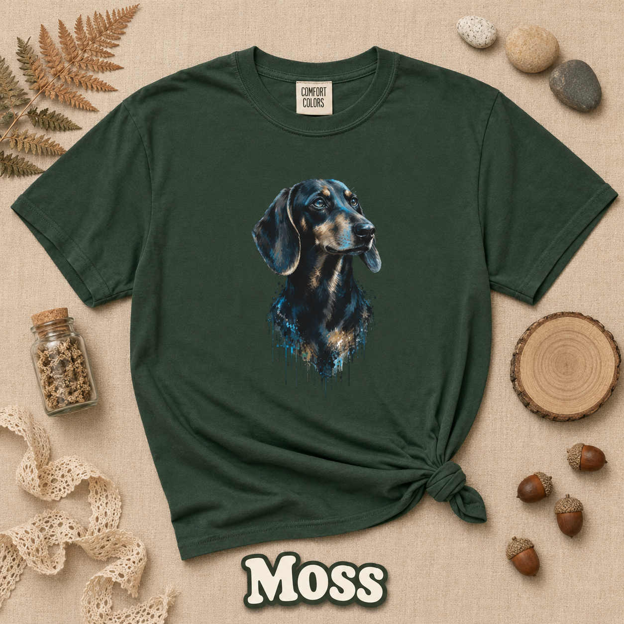 Dachshund Comfort Colors Shirt, Black and Tan Wiener Dog Graphic Tee, Artistic Dog Portrait T-Shirt, Gift for Dachshund Lovers