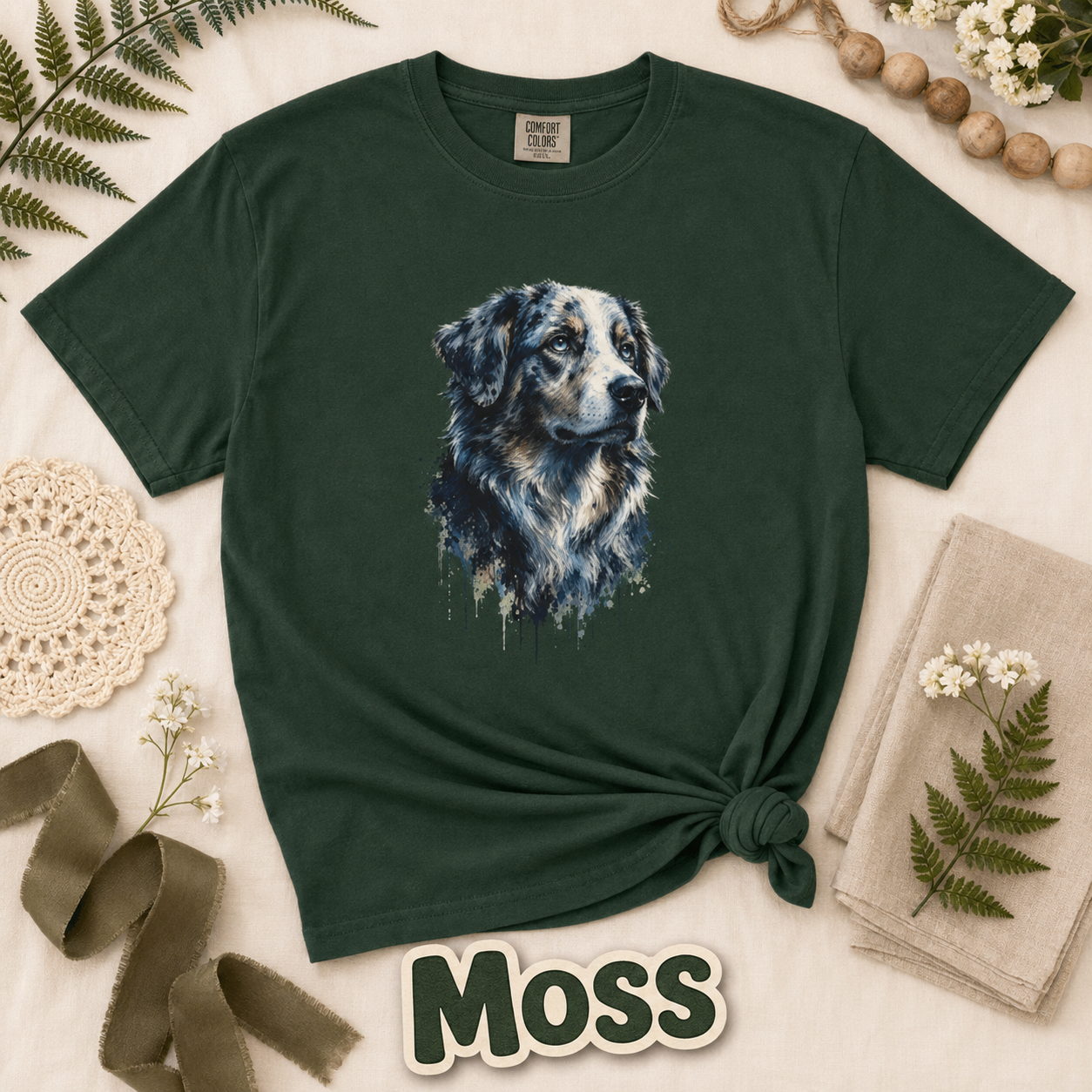 Australian Shepherd Shirt, Aussie Dog Graphic Tee, Dog Lover Gift, Artistic Pet Portrait T-Shirt, Western Farm Dog Comfort Colors Tee