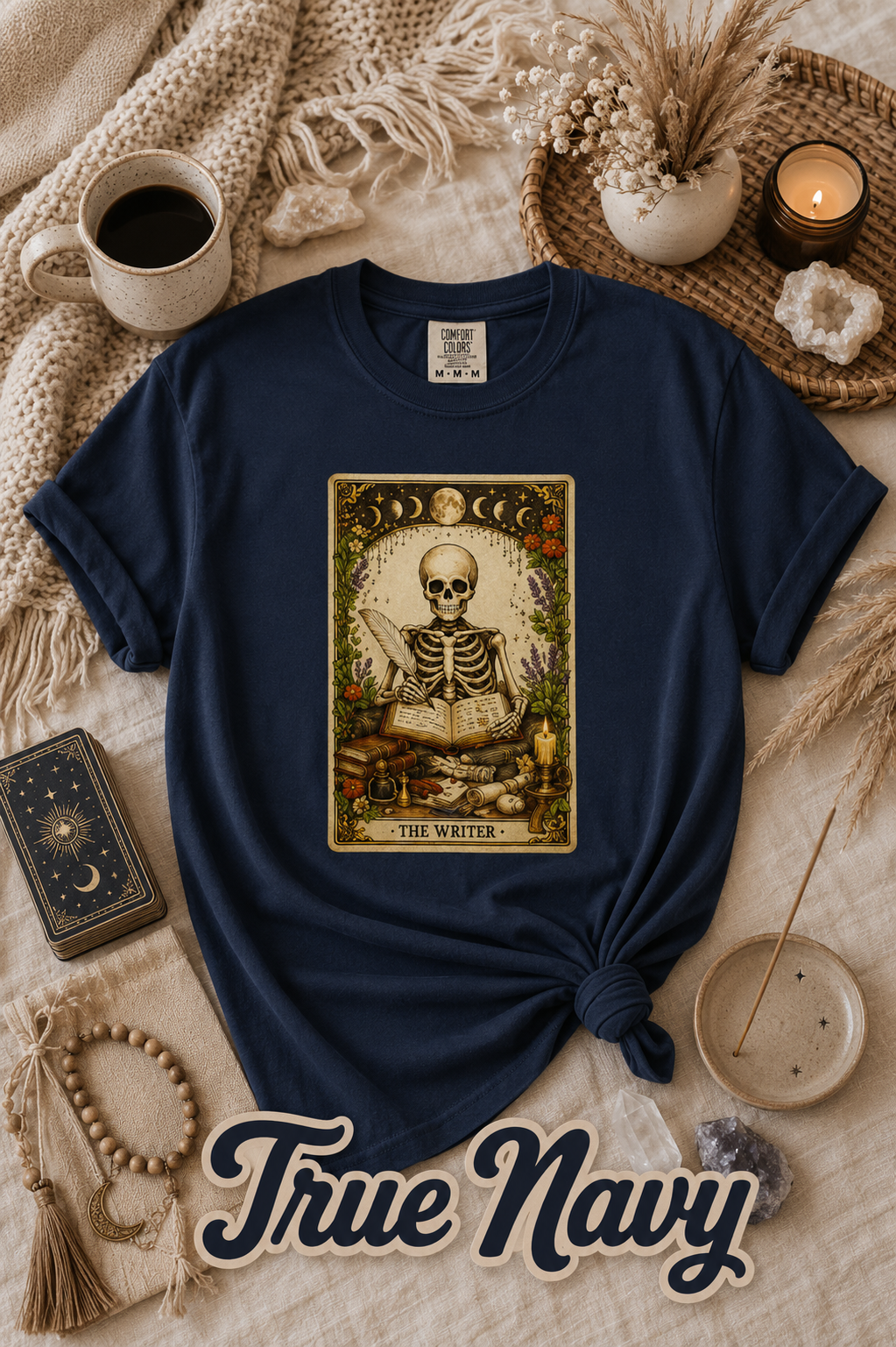 The Writer Skeleton Tarot Card Graphic T-Shirt