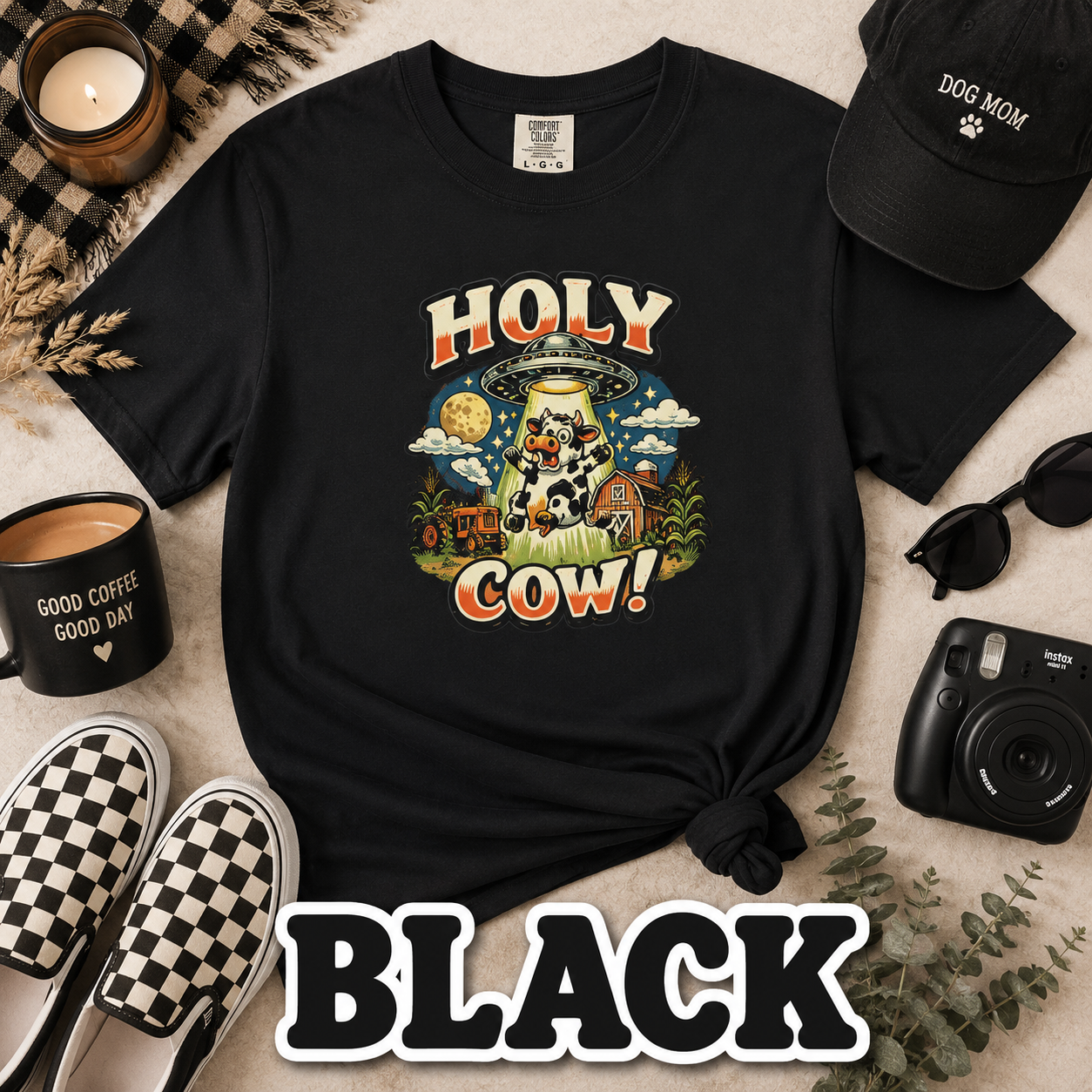 Holy Cow! Funny Cow T-Shirt | Comfort Colors® 1717 Retro Farm Graphic Tee