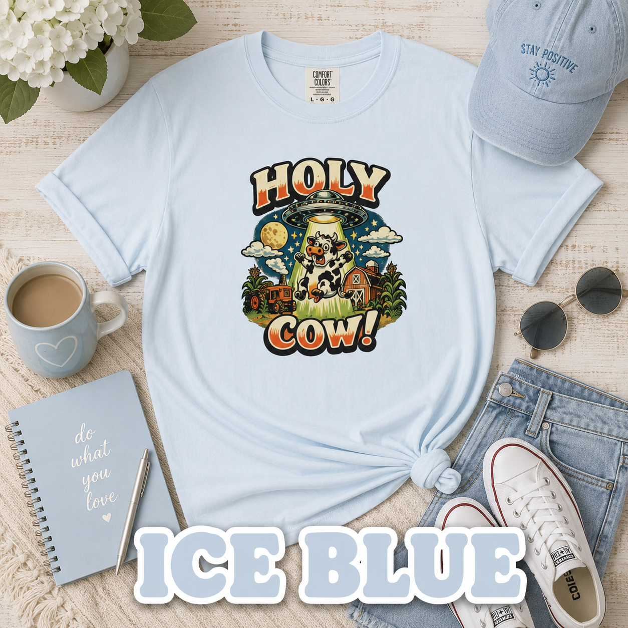 Holy Cow! Funny Cow T-Shirt | Comfort Colors® 1717 Retro Farm Graphic Tee