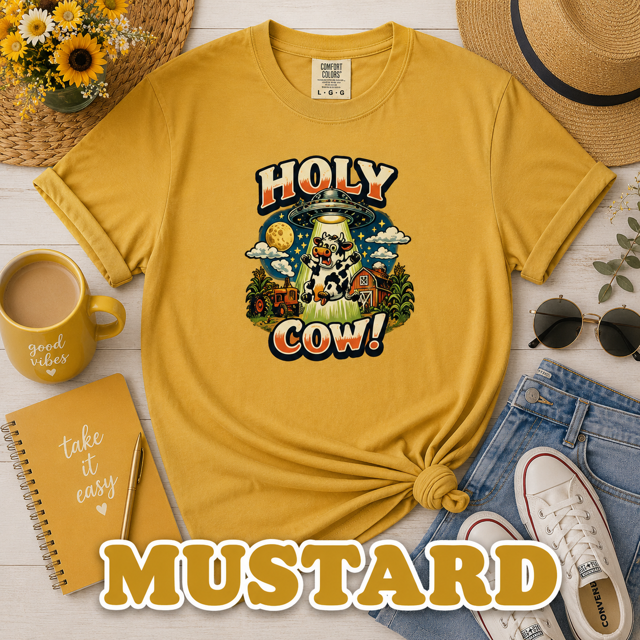 Holy Cow! Funny Cow T-Shirt | Comfort Colors® 1717 Retro Farm Graphic Tee
