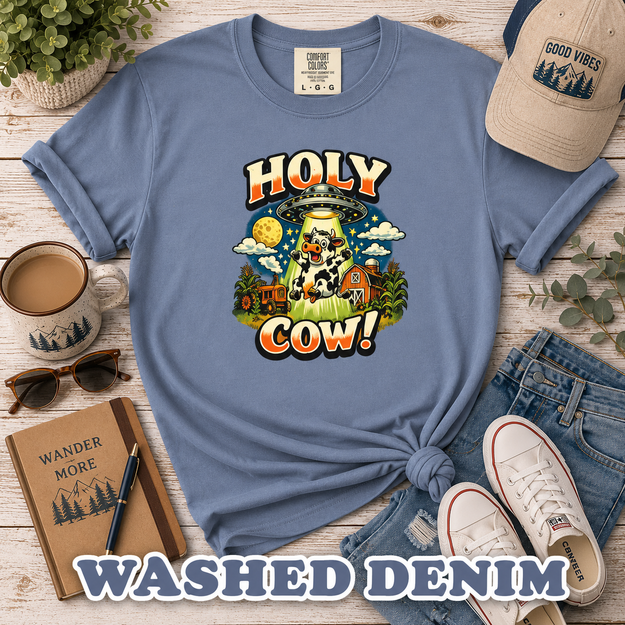 Holy Cow! Funny Cow T-Shirt | Comfort Colors® 1717 Retro Farm Graphic Tee